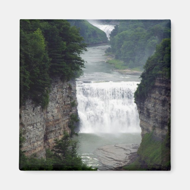 Letchworth State Park Upper och Mitten Waterfalls Magnet (Framsidan)