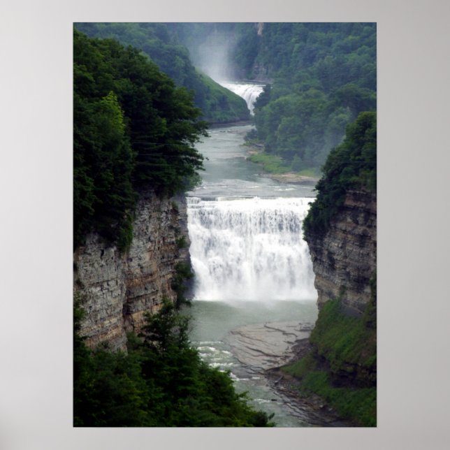 Letchworth State Park Upper och Mitten Waterfalls Poster (Framsidan)