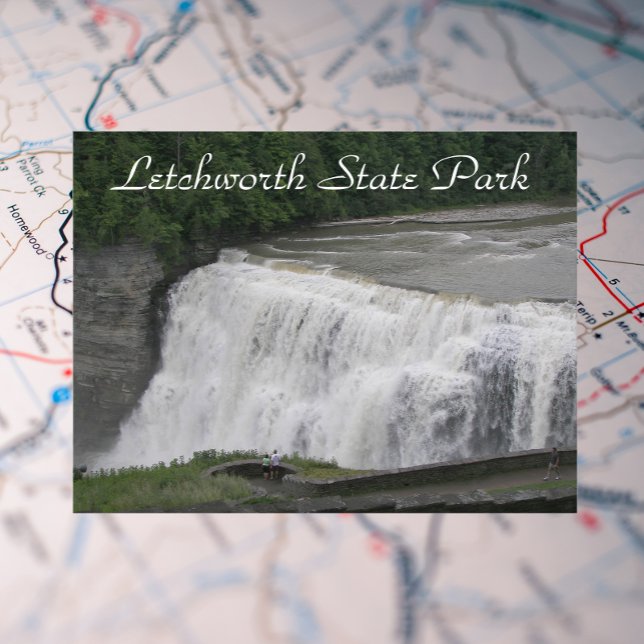 Letchworth State Park Waterfall Travel Photo Vykort (In Situ Map)