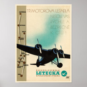 Letecka Tjeckoslovakien Vintage affisch 1932