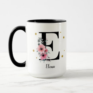 Letras con flores y glitter mugg