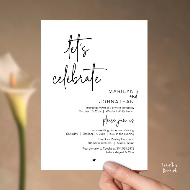 Let's Celebrate, Minimal Modern Wedding Reception Inbjudningar (Let's Celebrate, Modern Minimal Wedding Reception dinner dancing Invitation card black and white)