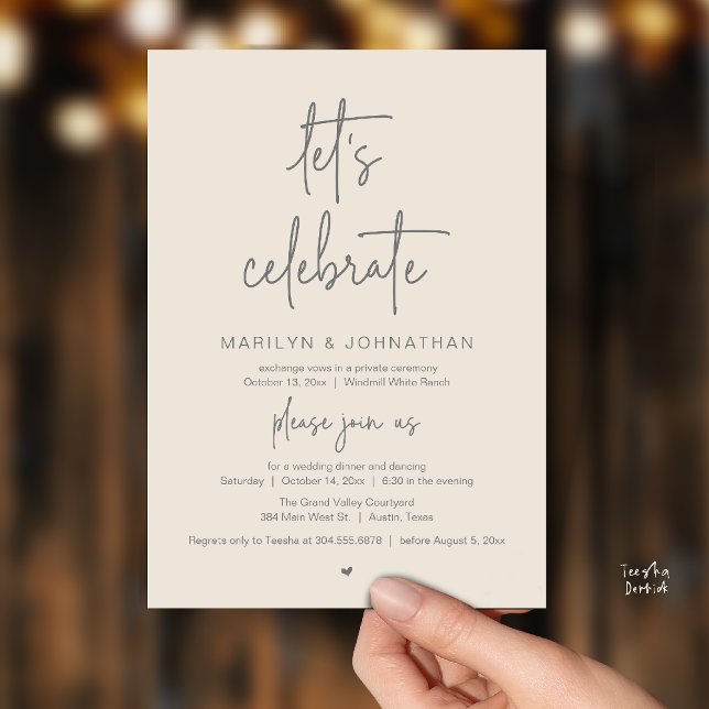 Let's Celebrate, Modern Minimal Wedding Reception Inbjudningar (Let's Celebrate, Modern Minimal Wedding Reception dinner dancing Invitation card cream grey)