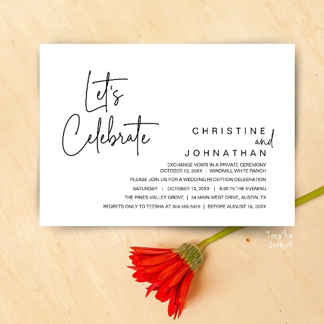 Let's Celebrate, Wedding Elopement Dinner Party Inbjudningar (Let's Celebrate, modern minimal Wedding Elopement Dinner Party Invitation card in black and white)