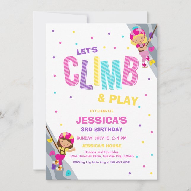 Let's Climb & Play Climbing Birthday Invitation Inbjudningar (Framsida)