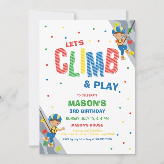 Let's Climb & Play Climbing Birthday Invitation Inbjudningar (Framsida)