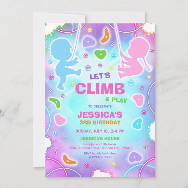 Let's Climb & Play Climbing Birthday Invitation Inbjudningar (Framsida)