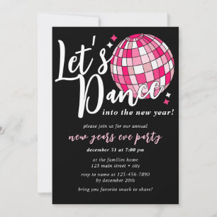 Let's Dance New Years Rosa Disco Boll Retro Inbjudningar
