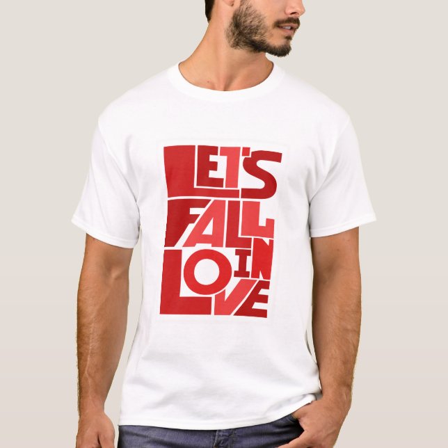 "Let's Fall in Kärlek" - Romantic Quote Graphic T Shirt (Framsida)