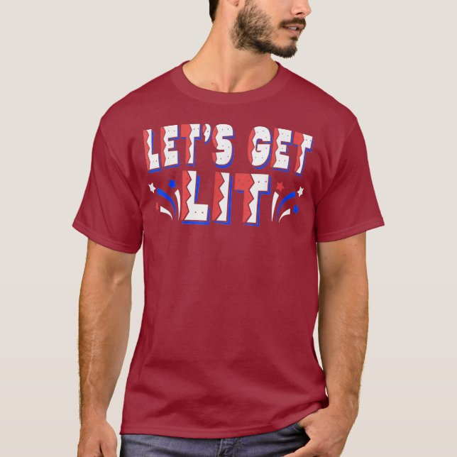 LETS FÅR LIT Funny 4:e juli Fireworks Red USA T Shirt (Framsida)