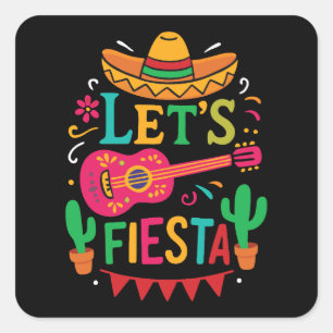 Let's Fiesta - Bright Mexikanska Party Stil Fyrkantigt Klistermärke