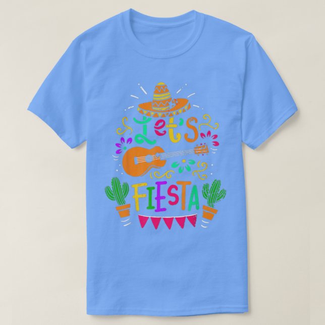 Lets Fiesta Cinco De Mayo Party Meican Guitar Cact T Shirt (Design framsida)