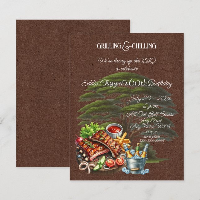 Let's Fire Up the Grille 60th Birthday Invitation Inbjudningar (Fram/baksida)