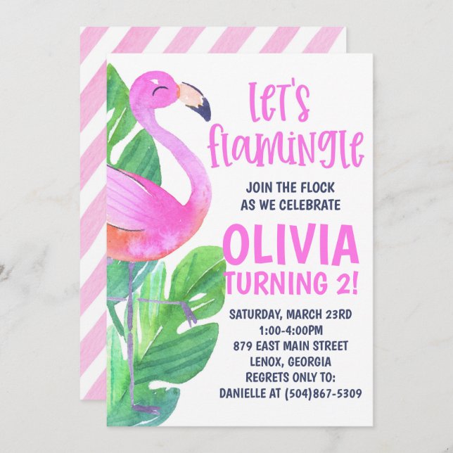 Let's Flamingle! Birthday Party Invitation Inbjudningar (Fram/baksida)
