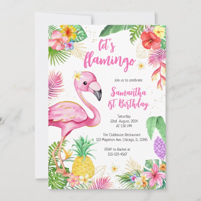 Let's Flamingle Pink Girl Tropical Birthday Inbjudningar (Framsida)