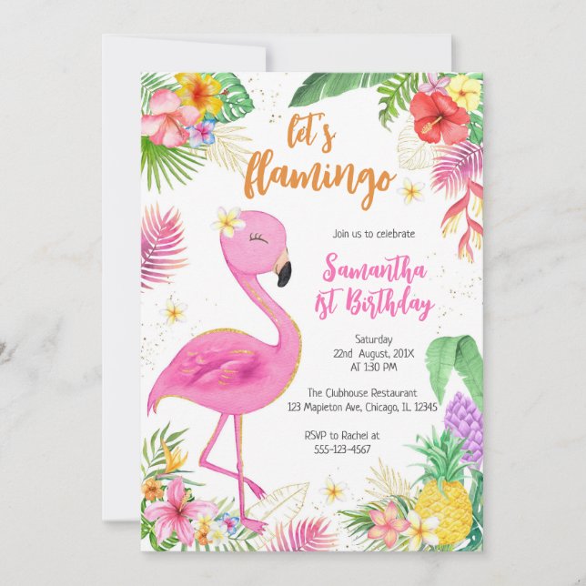 Let's Flamingle Pink Girl Tropical Birthday Inbjudningar (Framsida)