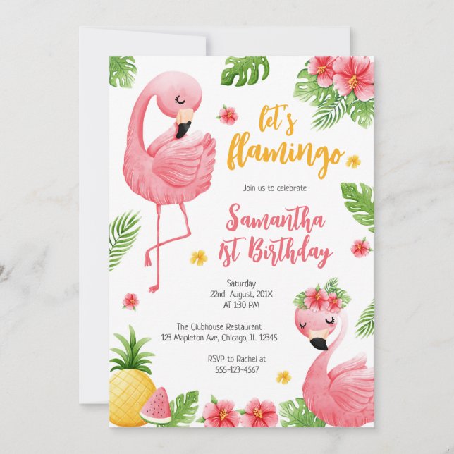 Let's Flamingle Pink Girl Tropical Birthday Inbjudningar (Framsida)