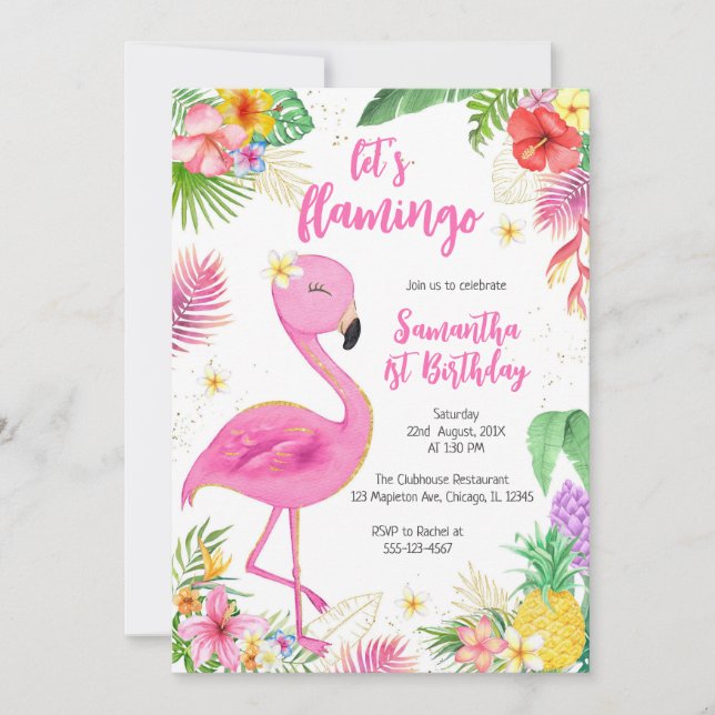 Let's Flamingle Pink Girl Tropical Birthday Inbjudningar (Framsida)