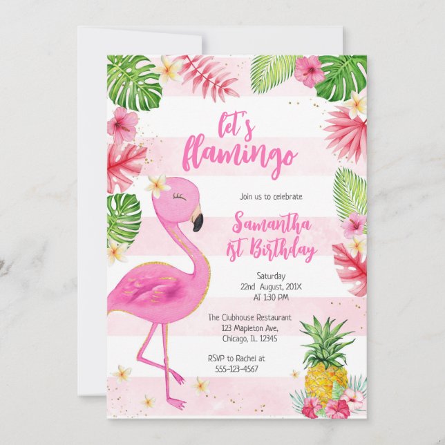 Let's Flamingle Pink Girl Tropical Birthday Inbjudningar (Framsida)