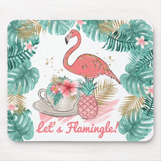 Lets Flamingle Rosa och Guld Glitter Flamingo Musmatta (Framsidan)