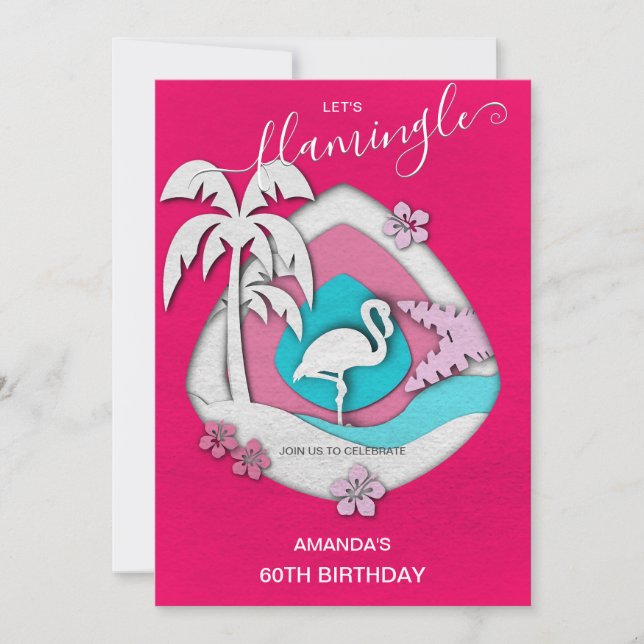 Let's Flamingle Tropical Flamingo 60th Birthday Inbjudningar (Framsida)