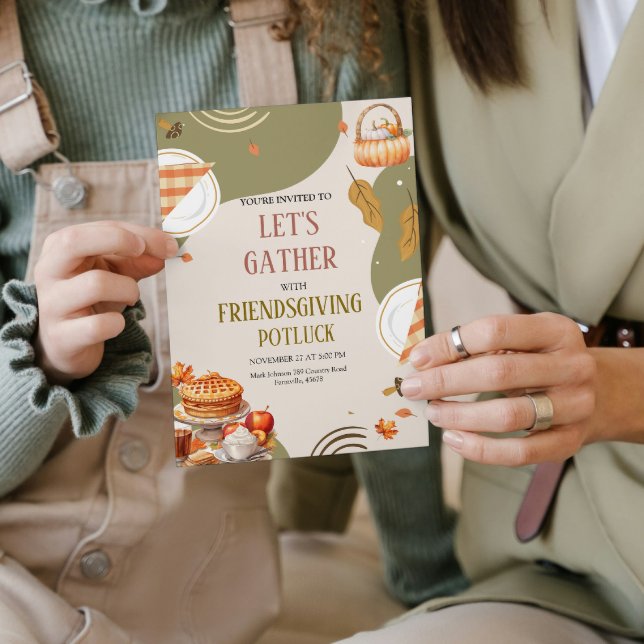 Let's Gather Friendsgiving Potluck Thanksgiving  Inbjudningar (Let's Gather Friendsgiving Potluck Thanksgiving Invitation  party friends )