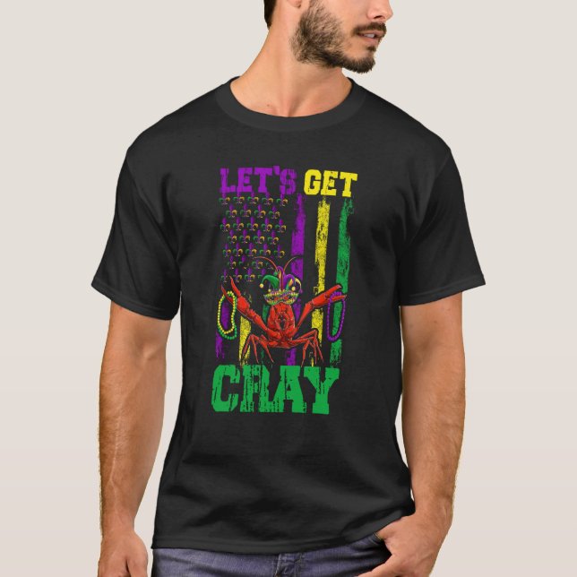 Let's Get Clay Crawfish Beads Mardi Gras Flag T Shirt (Framsida)