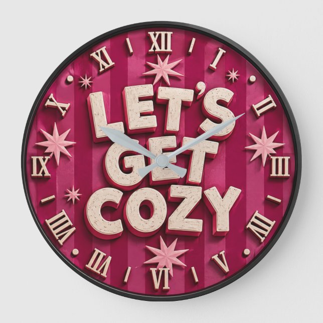 Let's Get Cozy Retro Cozy Home Typography Stor Klocka (Framsida)