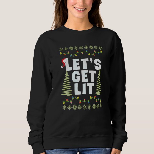 Let's Get Lit Adult Christmas Hat Xmas PJ costume  T Shirt (Framsida)