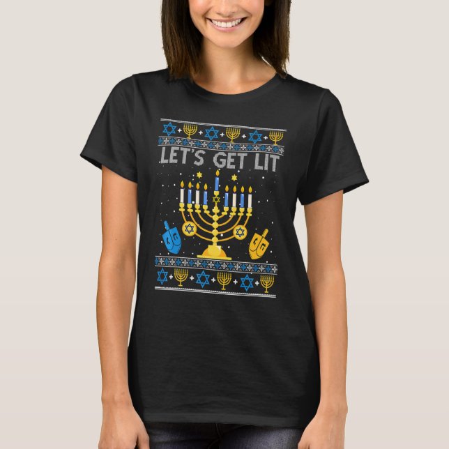 Let's Get Lit Chanukah Hanukkah  Christmas Ugly Sw T Shirt (Framsida)