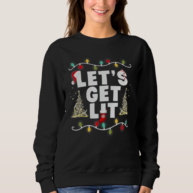 Let's Get Lit  Christmas Drinking  Xmas Lights T Shirt (Framsida)