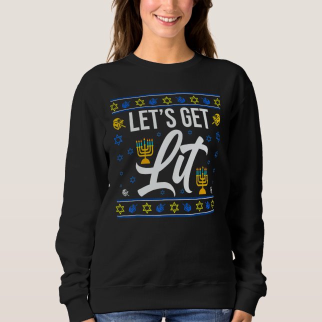 Let's Get Lit Christmas Hanukkah Menorah Jewish Ch T Shirt (Framsida)