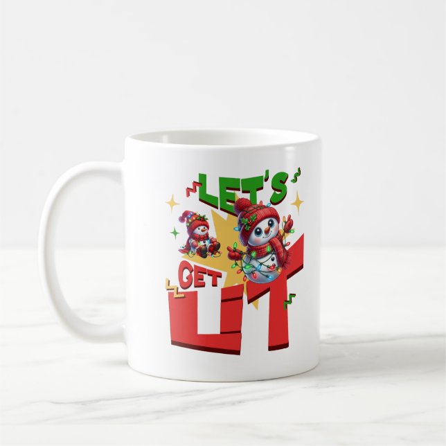 Let's Get Lit Cute Snowman Funny Christmas Vibes Kaffemugg (Vänster)