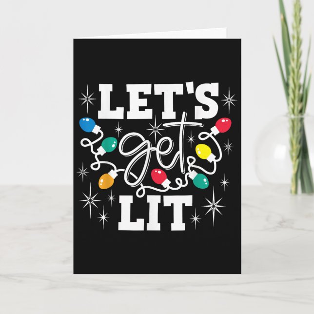 Let's Get Lit Drinking Santa Hat Christmas Lights  Kort (Framsida)