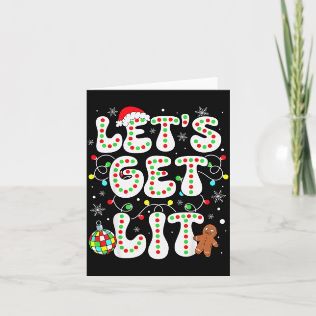 Let's Get Lit Funny Christmas Lights Xmas Pajamas  Kort (Framsida)