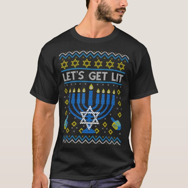 Let's Get Lit Funny Jewish Holiday Chanukah Ugly H T Shirt (Framsida)