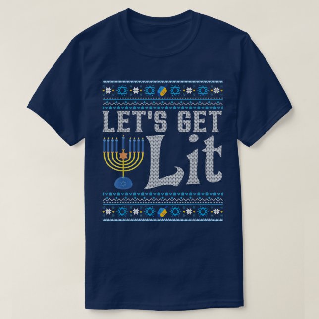 Let's Get Lit Hanukkah Jew Menorah Jewish Chanukka T Shirt (Design framsida)
