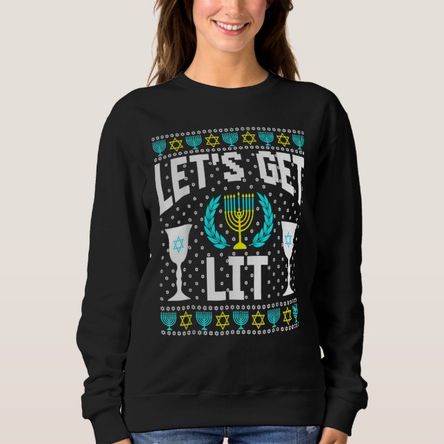 Let's Get Lit Hanukkah Jew Menorah Jewish Chanukka T Shirt (Framsida)