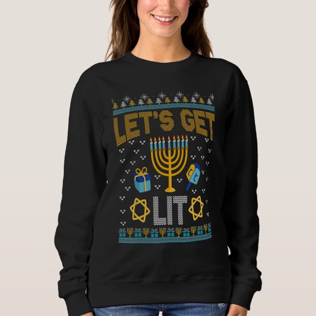 Let's Get Lit Hanukkah Jew Menorah Jewish Chanukka T Shirt (Framsida)