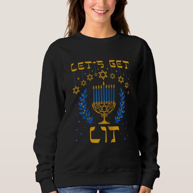 Let's Get Lit Hanukkah Jew Menorah Jewish Chanukka T Shirt (Framsida)