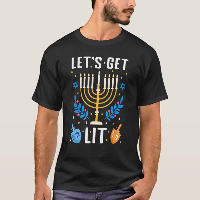 Let's Get Lit Hanukkah Jewish Menorah Holiday Chan T Shirt (Framsida)