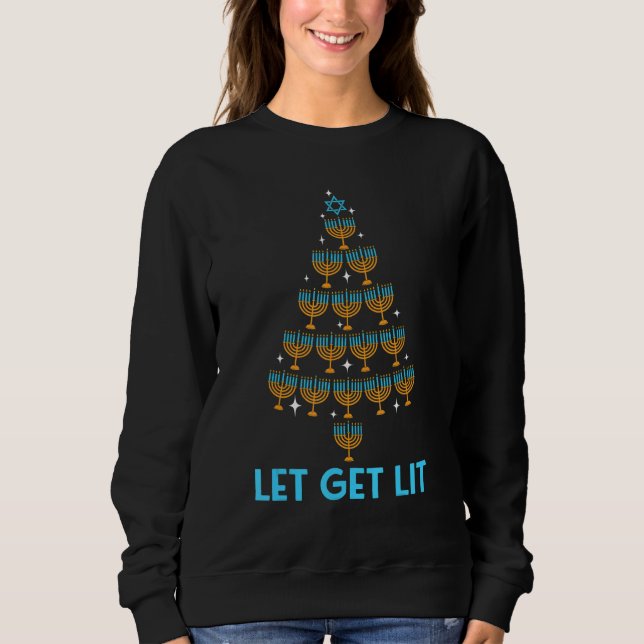 Lets Get Lit Menorah Christmas Tree Ugly Hanukkah  T Shirt (Framsida)