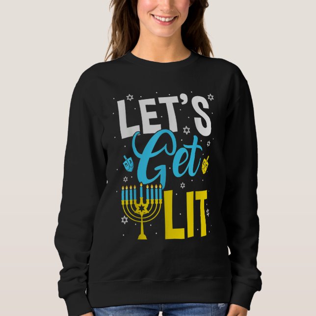 Let's Get Lit Menorah Hanukkah Jewish T Shirt (Framsida)