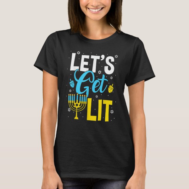 Let's Get Lit Menorah Hanukkah Jewish T Shirt (Framsida)