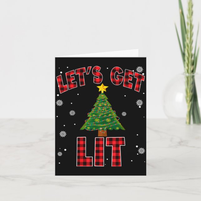 Let's Get Lit Red Buffalo Plaid Christmas Pajama D Kort (Framsida)