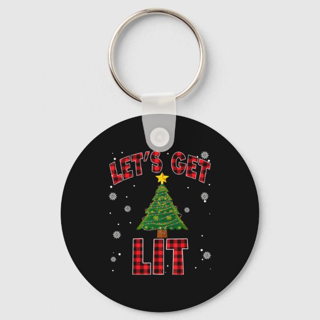 Let's Get Lit Red Buffalo Plaid Christmas Pajama D Nyckelring (Framsida)