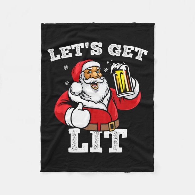 Let's Get Lit Santa Claus Drinking Beer Christmas  Fleecefilt (Framsidan)