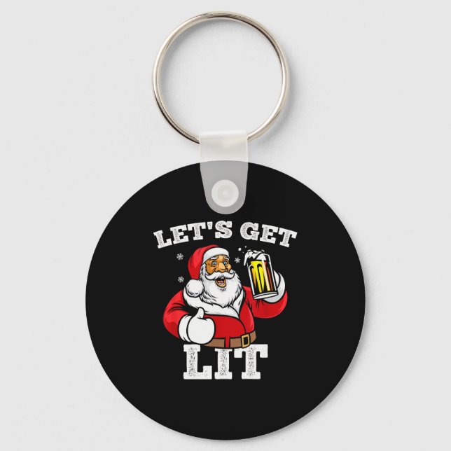 Let's Get Lit Santa Claus Drinking Beer Christmas  Nyckelring (Framsida)