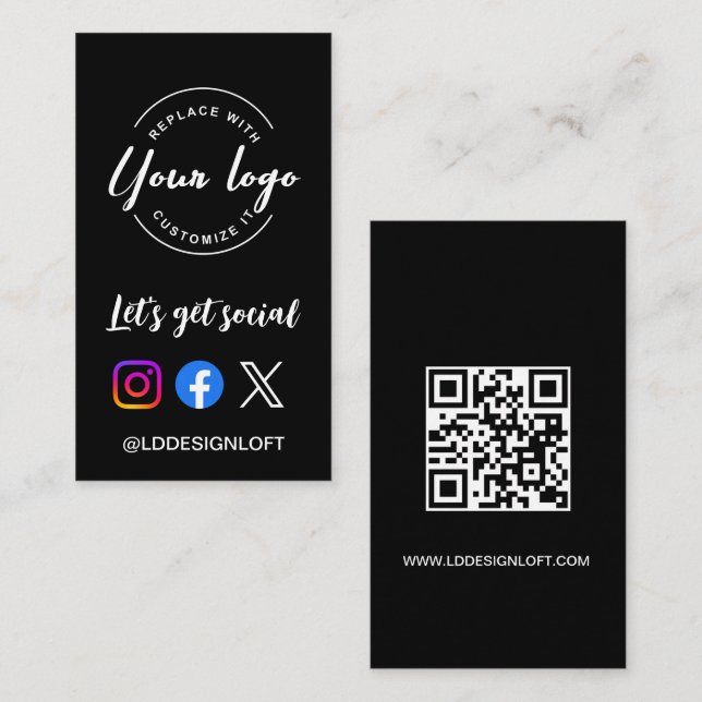 Let's Get Social Media website Custom logo QR code Visitkort (Fram/baksida)