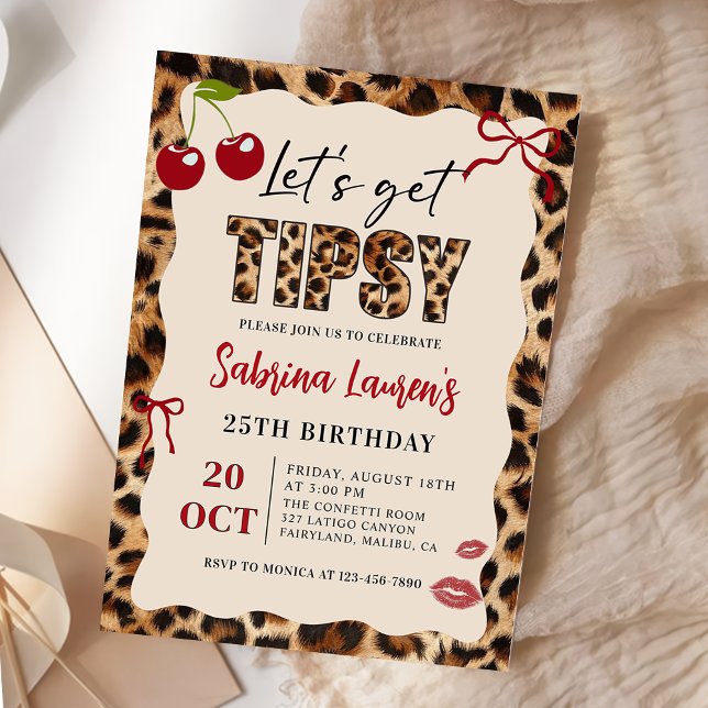 Let's get Tipsy  Leopard Cheetah Birthday Inbjudningar (Skapare uppladdad)